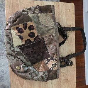 Coach Patchwork Shoulder Bag in Mixed Brown and Tan